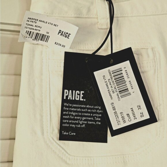 Paige Harper High Waist Wide Flared Leg Ankle Vintage Distressed White Jeans 32W - Picture 13 of 16
